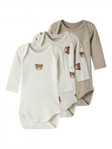 Name it Набор из 3 боди с длинными рукавами NBNBODY 3P LS PUMICE BEAR цвета пемзы