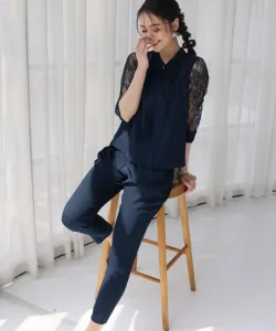 Платье с кружевными рукавами и брюками, свадебное платье, платье для вечеринки по случаю воссоединения, приглашение на вечеринку Pourvous, цвет Navy X Navy