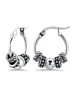 Серьги-Кольца с круглыми застежками-кнопками из окисленных бусин Macy'S, silver