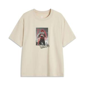 Мужская футболка Li Ning, цвет песочно-серый, круглый вырез, умеренный прямой крой