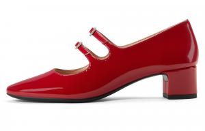 Charles&Keith Женские туфли-мэри-джейн на толстом каблуке CK (4 см), черный, в красно-бело-черной рамке