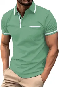 Мужская поло с карманом, короткий рукав, V-образный вырез