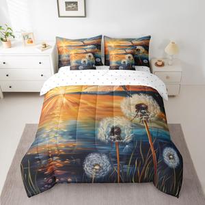 Erosebridal Комплект постельного белья Girls Dragonfly с абстрактным принтом одуванчиков и стрекоз в морском закате, Orange Blue White