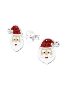 Alexander York Серьги с изображением Санта-Клауса, серьги-гвоздики с красными кристаллами из серебра 925 пробы, комплект из 2 штук