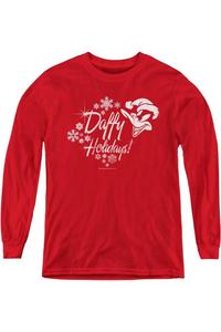 Футболка с длинным рукавом для детей "Looney Tunes: Даффи в праздничном настроении" Gildan, красный