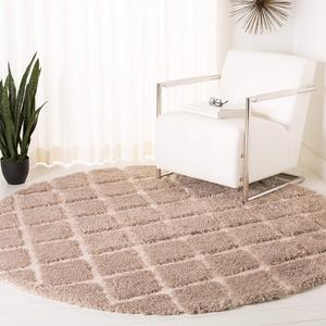 Ковер SAFAVIEH, 201 x 201 см, Adriana Shag Collection Round Beige/Cream ARG780D Trellis Non-Shedding для гостиной, спальни, столовой, прихожей, плюшевый