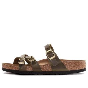 Тапочки franca oiled leather narrow fit sandals 'olive green' Birkenstock, зеленый