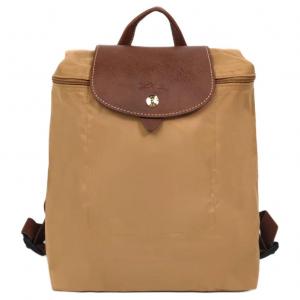 Средняя переработанная холщовая рюкзак женский песочный LONGCHAMP
