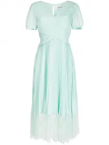 Плиссированное платье миди с кружевом Self-Portrait, синий