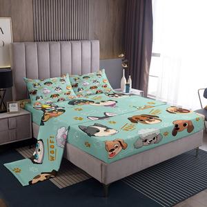 Erosebridal Детский комплект постельного белья Cute Dog с милыми щенками и косточками, мягкий и дышащий, Teal Brown