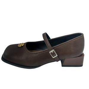 WUJI Туфли Мэри Джейн на массивном каблуке 3,5 см женские коричневые, цвет Brown