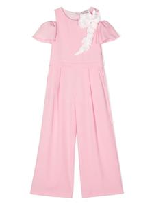 Monnalisa комбинезон с открытыми плечами и цветочной аппликацией, розовый