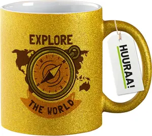 Кружка для кофе Huuraa Glitter Coffee Mug Explore the World Compass Gift 330 мл Gold Explore the World Gift Idea Hellweg Druckerei