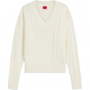 Вязаный свитер с V-образным вырезом HUGO BOSS, бежевый