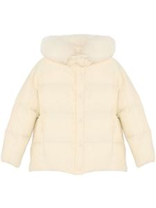 Yves Salomon куртка с капюшоном, отделанная овечьей шерстью, нейтральный цвет