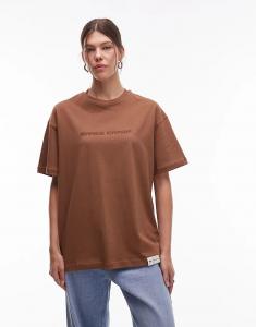 Футболка свободного кроя с вышитым логотипом CAT WWR плотностью 180 г/м² коричневого цвета