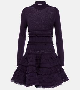 Мини-платье из натуральной шерсти с оборками ALAÏA, серый