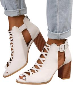 HINDOLA Женские черные босоножки с вырезами, на высоком толстом каблуке, с пряжкой на щиколотке, открытым носком, летние модные босоножки на устойчивом каблуке