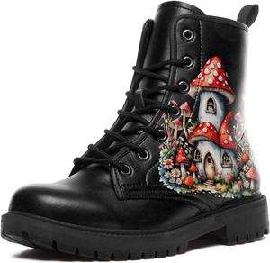 Женские стильные ботильоны до щиколотки с принтом «Гриб», легкие, удобные, водонепроницаемые, повседневные, модные зимние боевые ботильоны AWSOLE, Black/Grey/Red/Brown