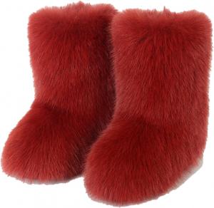 Женские ботинки из искусственного меха, пушистые, с круглым носком, замшевые зимние ботинки для снега, с плоским каблуком, удобные, теплые плюшевые снегоступы Generic, Wine Red B