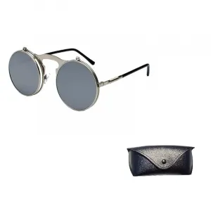JEANSWEST Круглые солнцезащитные очки унисекс, Silver Frame with White Mirrored Lens