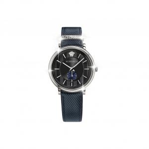 Versace Наручные часы с кварцевым механизмом, ремешком из натуральной кожи, черным циферблатом, мужские