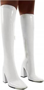 Женские высокие зимние сапоги Bcshiye до колена с толстым каблуком, квадратным носком, платформой и боковой молнией, White