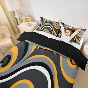 Erosebridal Комплект постельного белья Gray Black Yellow Spiral в современном стиле с абстрактными геометрическими узорами и цветными спиралями, Black Grey Yellow