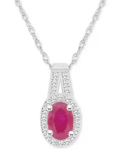 Ожерелье с подвеской в виде овального гало изумруда (1/2 карата) и бриллианта (1/8 карата) длиной 18 дюймов из стерлингового серебра (также с рубинами и сапфирами) Macy'S, ruby