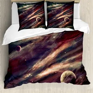 Пододеяльник ABAKUHAUS "Космический", "Туманность, планета, облако", с защитой от клещей, подходит для аллергиков с наволочками, 200 см x 200 см - 80 x 80 см, цвет слоновой кости из сушеной розы