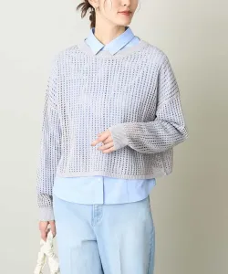 Укороченный вязаный свитер из сетчатой ткани с эффектом люрекса Avv, цвет Light Gray