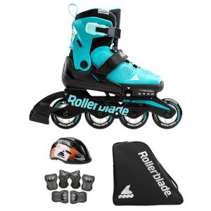 RollerBlade Детские роликовые коньки с регулируемым размером, для мальчиков и девочек, цвет Lake Green/black (Premium Set A), размер L (36.5-40.5 см)/(23-26 см)