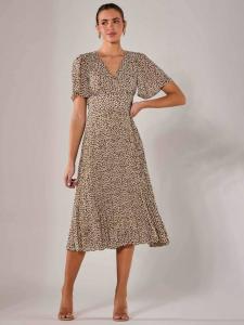 Платье миди из шифона с абстрактным принтом и запахом Jolie Moi, Black/Cream