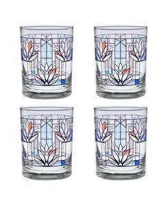 Набор из 4 бокалов для виски Frank Lloyd Wright Water Lilies Double Old Fashioned Glass Culver, мультколор