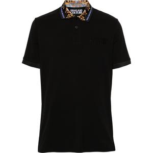 Поло с коротким рукавом и вышитым логотипом VERSACE JEANS COUTURE, черный