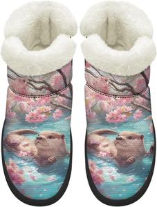 Женские удобные зимние ботинки для ходьбы с противоскользящей подошвой, средние по голенище, с внутренней подкладкой из искусственного меха Chririnla, Swimming Otter