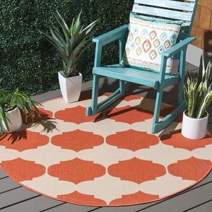 Ковер SAFAVIEH, 161 x 161 см, Washable Rug Outdoor Courtyard Collection - круглый, Beige & Terracotta, без линьки и легкий в уходе, идеален для патио, заднего двора, прихожей (CY6162-231)