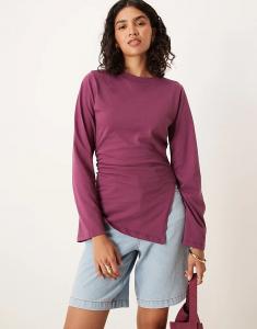 ASOS DESIGN Асимметричный подол, длинные рукава, сборка по бокам, рисунок