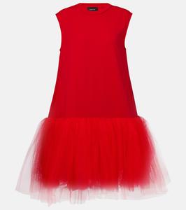 Мини-платье из хлопкового джерси с отделкой из тюля Simone Rocha, красный