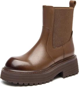 Женские ботинки BEAU TODAY Platform Chelsea, массивные ботинки на бедренной подошве из натуральной кожи с эластичными голенищами, модные осенние ботинки с круглым носком, удобные зимние ботинки на ножку, Coffee