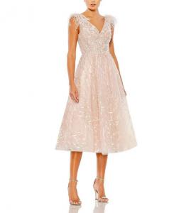 Платье миди без рукавов с вышивкой и перьями Mac Duggal, розовый