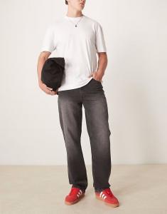 Джинсы прямого кроя ASOS DESIGN стретч черного цвета с потертостями