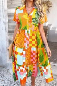 Длинное платье с принтом по всей поверхности, застегивающееся на пуговицы и сборками Truedames, оранжевый