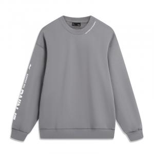 Толстовки Li Ning унисекс, дымчато-серый цвет, на флисовой подкладке, с круглым вырезом, средней толщины, стандартного размера