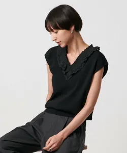 Жилет с кружевной оборкой и фестончатым краем - можно стирать United Arrows, цвет Black