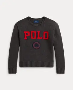 Детский хлопковый джемпер с логотипом Polo Ralph Lauren, темно-серый