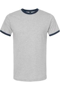 Футболка Ringer из тонкого джерси Tultex Unisex, цвет heather grey/ navy