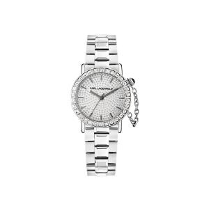 KARL LAGERFELD / Karl Lagerfeld Jeans Часы KARL LAGERFELD Crystal Collection Wrist Watch Quartz Movement Steel Strap 33mm Black Dial Women's Watch Gift Box, Silver Baby's Breath R0553100506