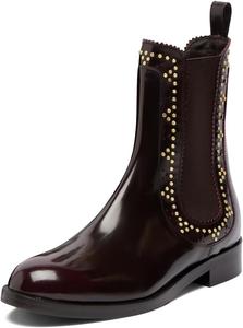 Женские челси-ботинки XYD, ботильоны с низким широким каблуком, округлый носок, эластичные боковые вставки, модные заклепки, офисная и повседневная обувь, Burgundy