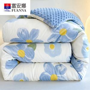 Fuanna Одеяло 180х220 см, 3,35 кг, 100% хлопок с лицевой стороны, велюр с изнанки, цвет Blue Floral Sea